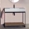 Console Sink Vanity With Ceramic Sink and Natural Brown Oak Shelf